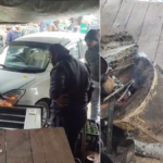 एटा में अलीगंज चुंगी के पास हलवाई की दुकान में घुसी क्षतिग्रस्त स्विफ्ट कार।