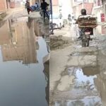 बलिया के रसड़ा नगर पालिका वार्ड 12 की जलमग्न सड़क, जहां जल निकासी न होने से लोगों को भारी परेशानी का सामना करना पड़ रहा है।