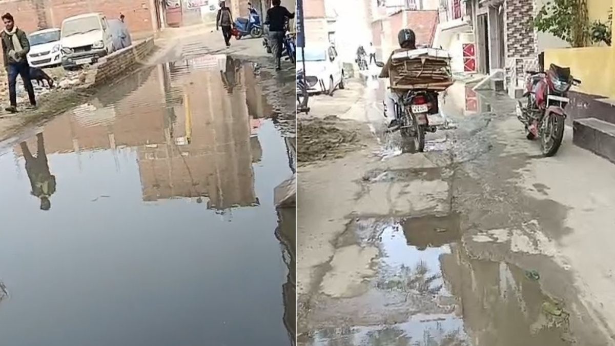 बलिया के रसड़ा नगर पालिका वार्ड 12 की जलमग्न सड़क, जहां जल निकासी न होने से लोगों को भारी परेशानी का सामना करना पड़ रहा है।